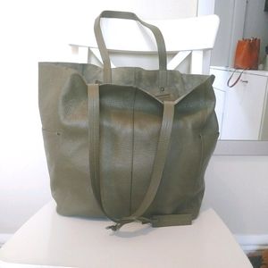 Leather tote bag olive green